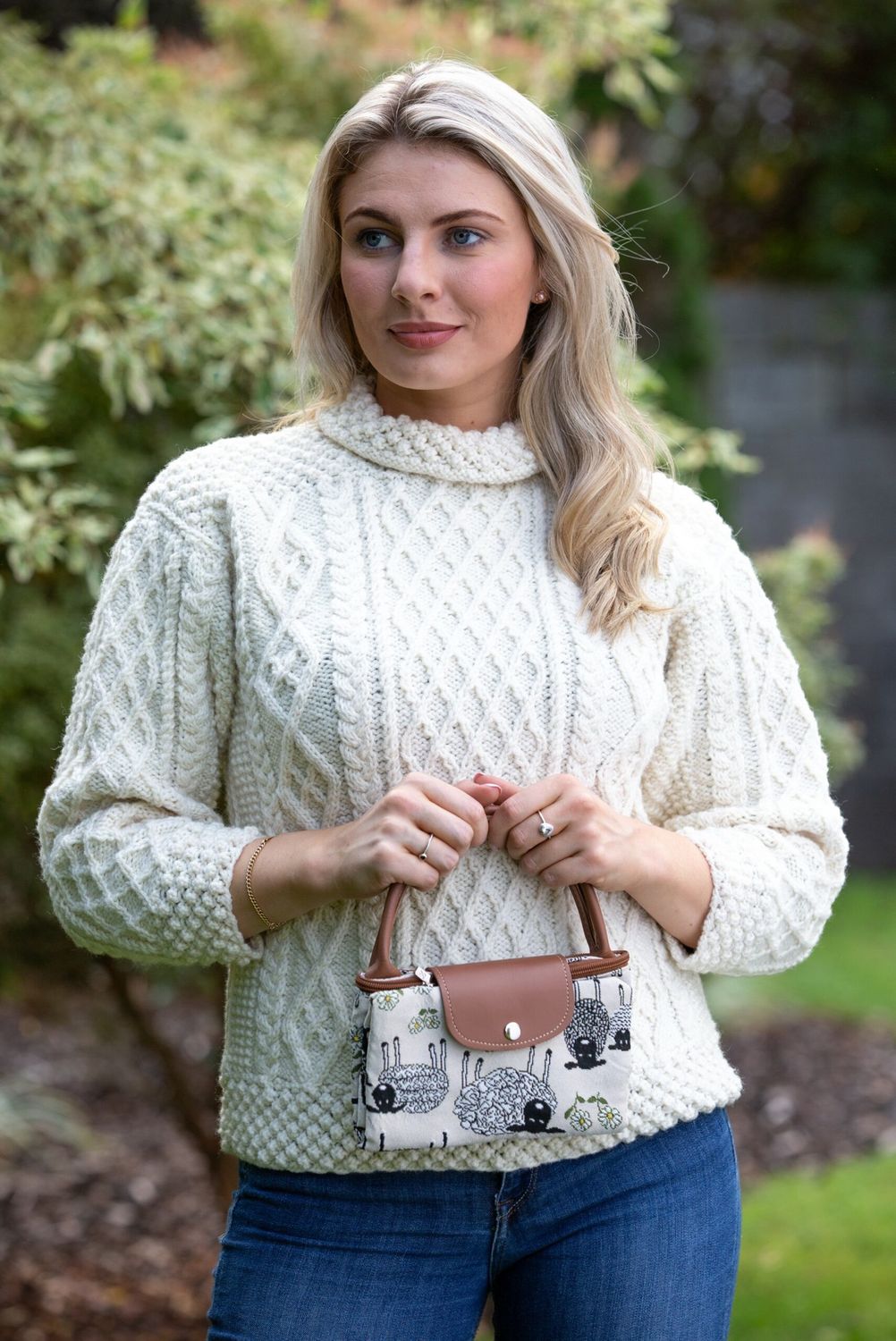 Tapestry Sheep Foldaway Shopping  Bag - Cream
