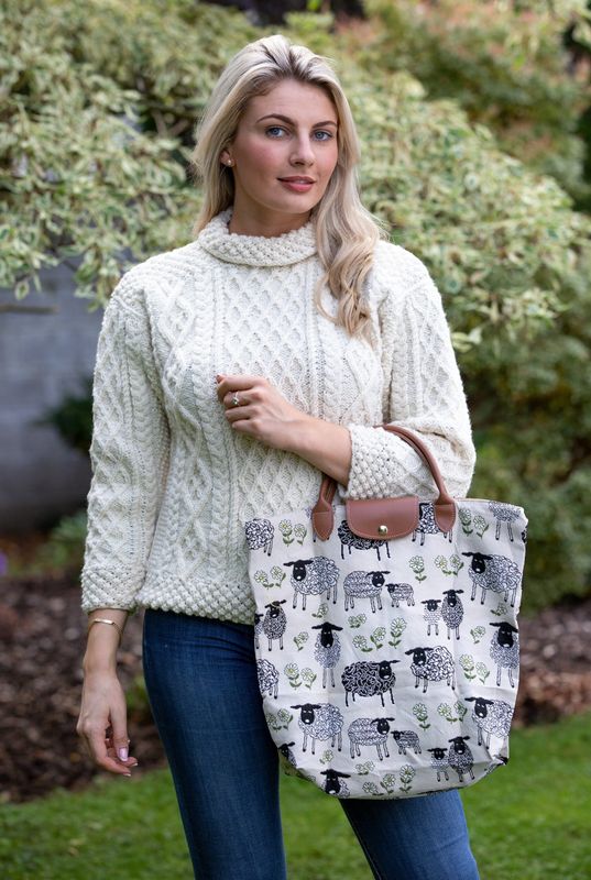 Tapestry Sheep Foldaway Shopping  Bag - Cream
