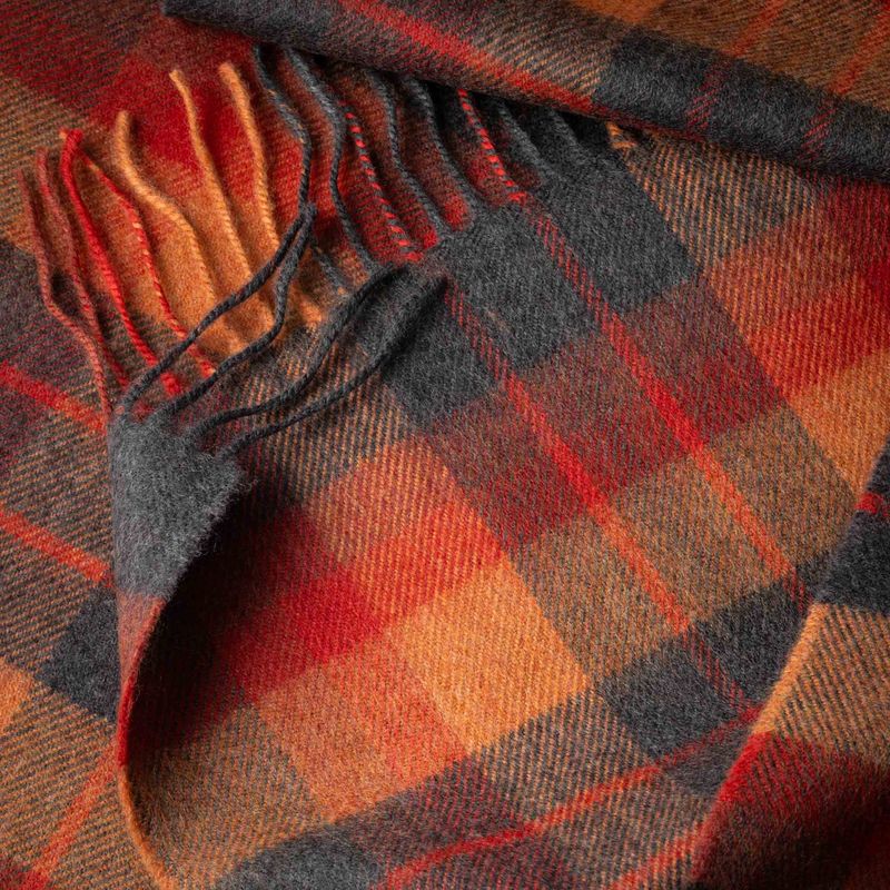 100% Merino Wool Scarf - Orange Charcoal Plaid