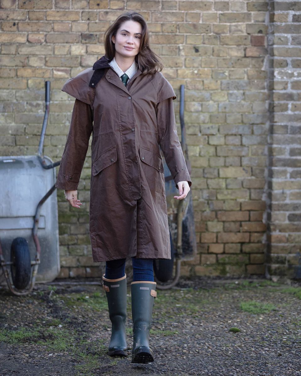 Ladies Deluxe Long Waxed Coat - Tan
