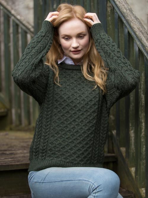 Unisex Kildare Merino Crew Neck Sweater - Army Green
