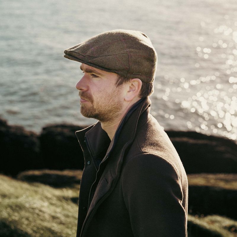 Irish Tweed Flat Cap -  Charcoal Green Pink Check