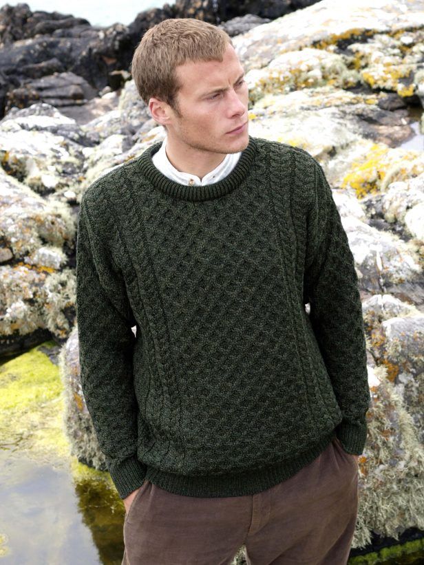 Unisex Kildare Merino Crew Neck Sweater - Army Green