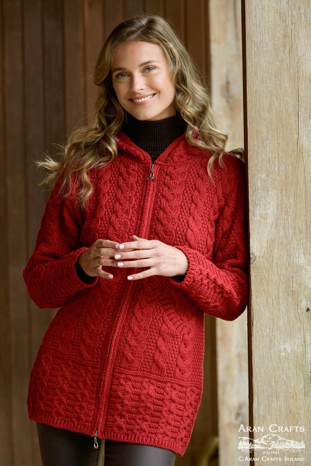 Galway Coat with Celtic Knot Zipper-Cherry