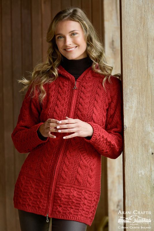 Galway Coat with Celtic Knot Zipper-Cherry