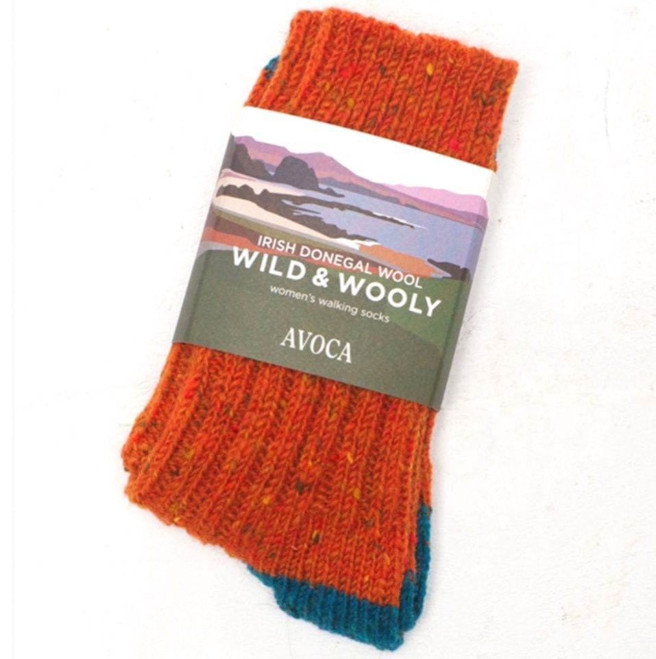 Avoca Socks Women’s- Wild &amp; Wooly - Orange/ Teal