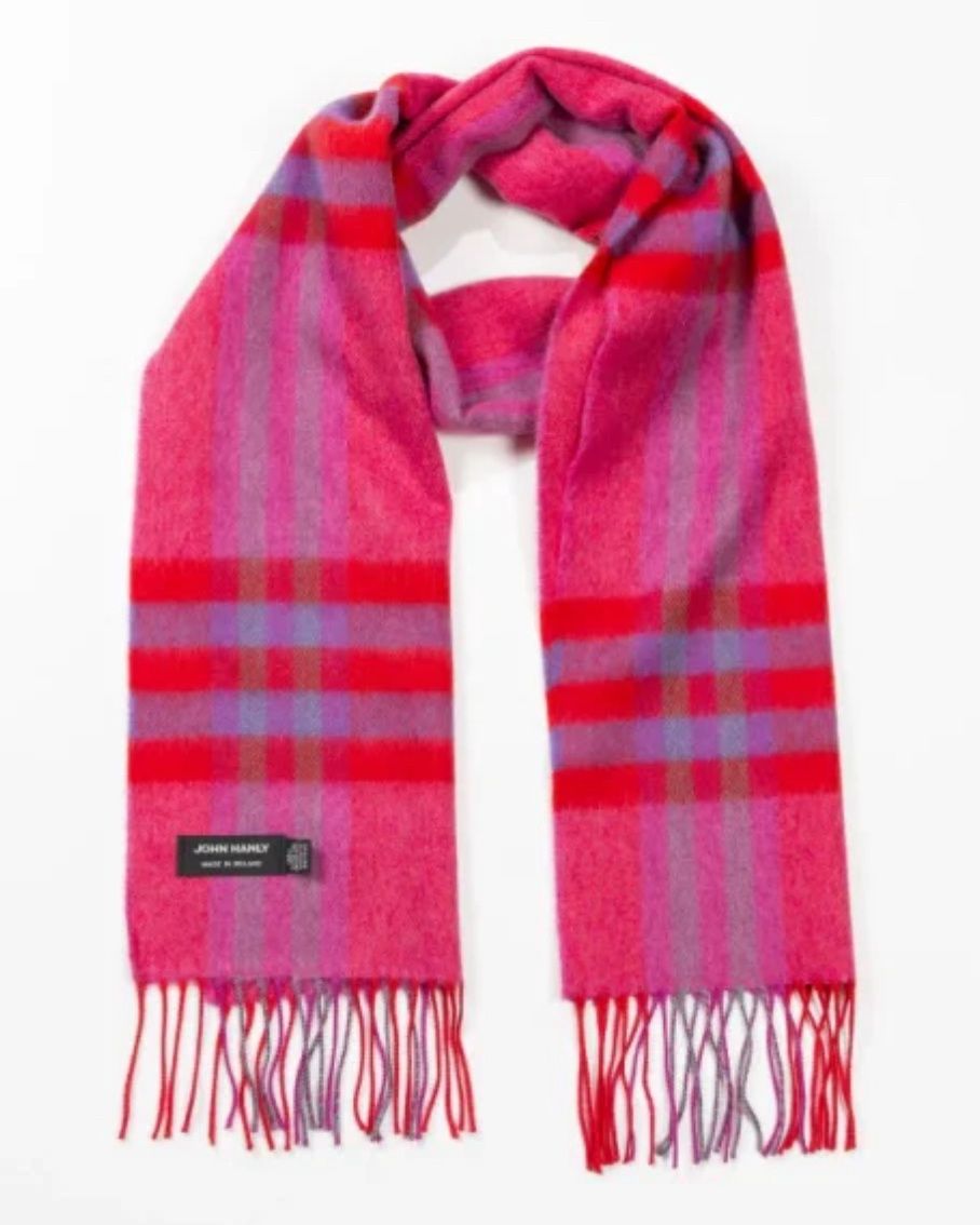 Merino Luxury Wool Scarf - Pink Red Purple Check