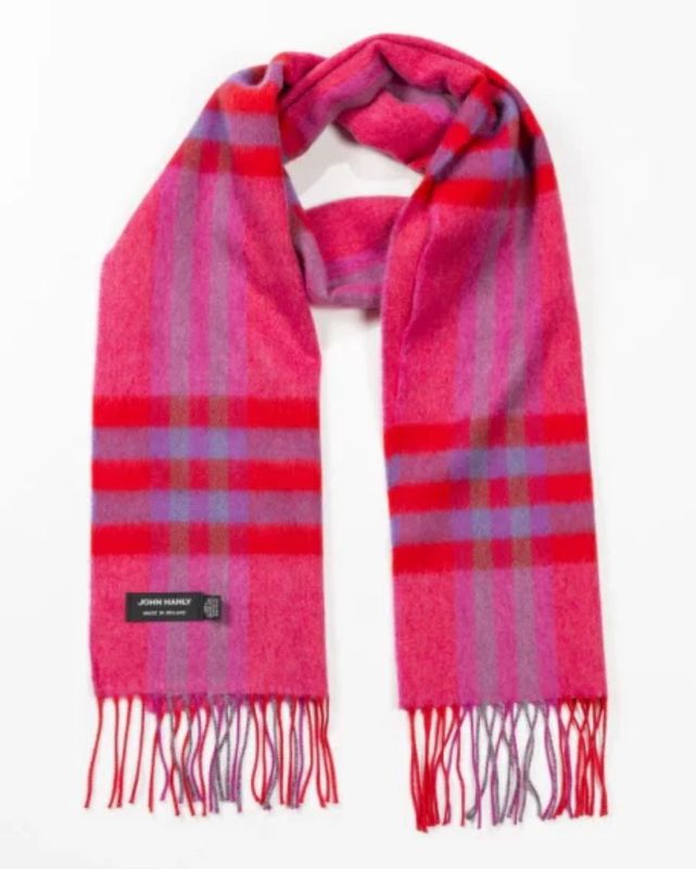 Merino Luxury Wool Scarf - Pink Red Purple Check