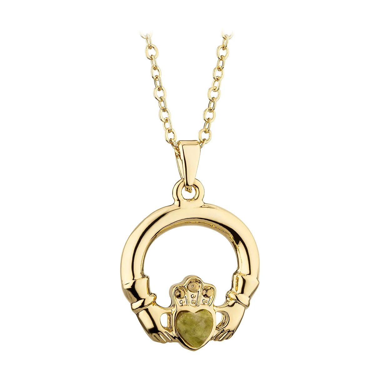 Gold Plated Connemara Marble Claddagh Necklace