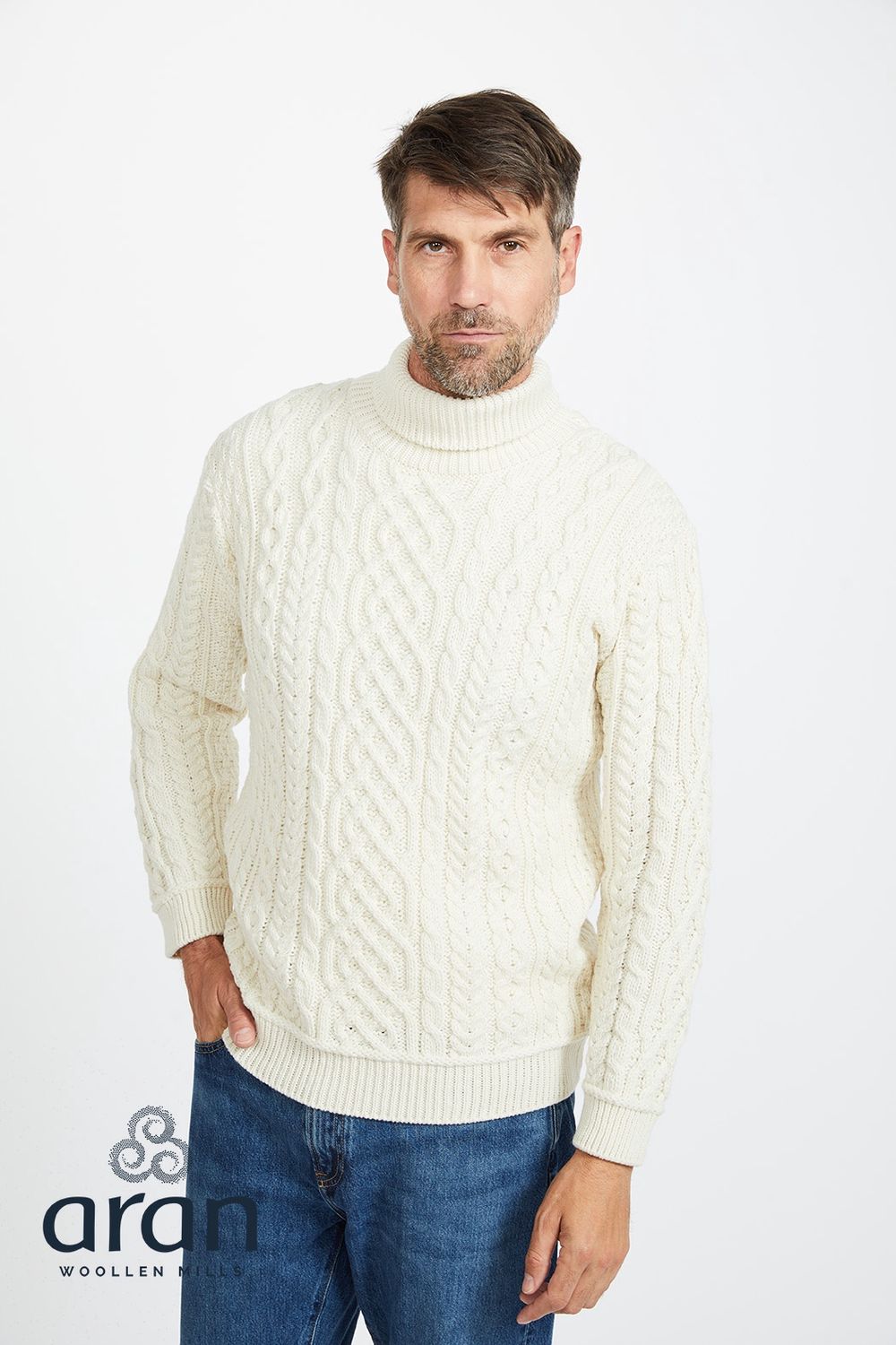 Unisex Supersoft Merino Polo Neck Sweater - Natural
