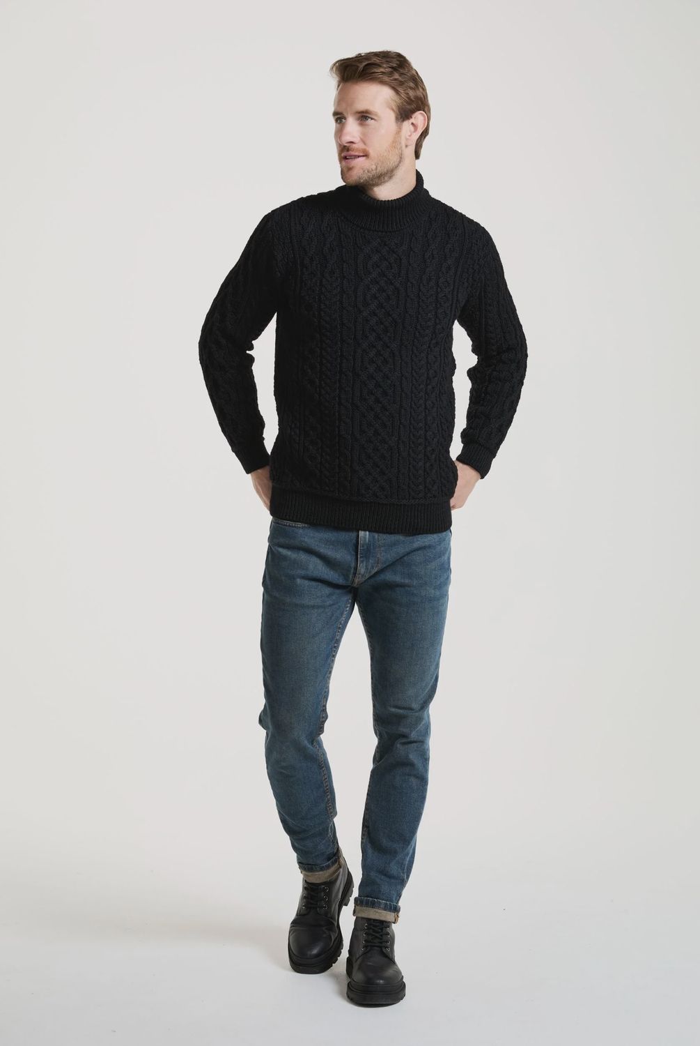 Unisex Supersoft Merino Polo Neck Sweater - Ebony Black
