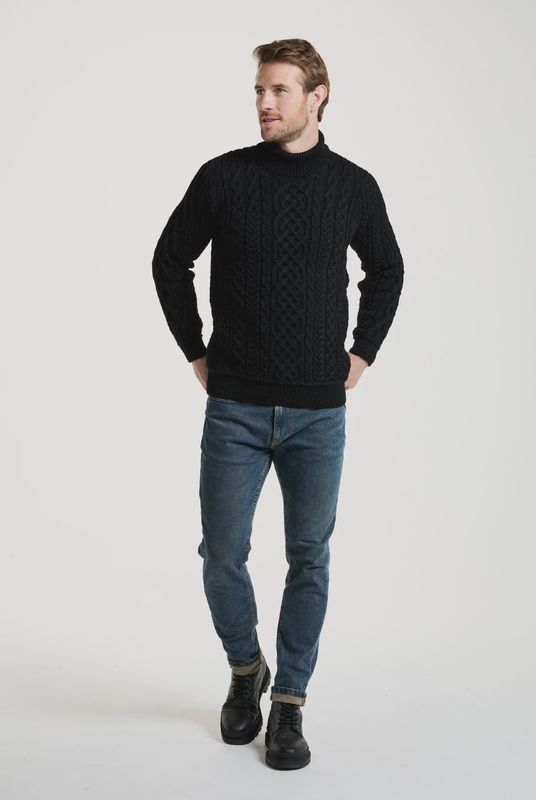 Unisex Supersoft Merino Polo Neck Sweater - Ebony Black