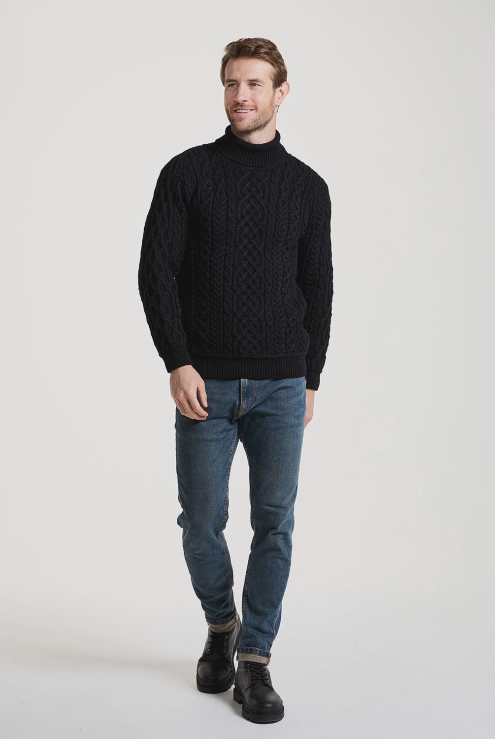 Unisex Supersoft Merino Polo Neck Sweater - Ebony Black