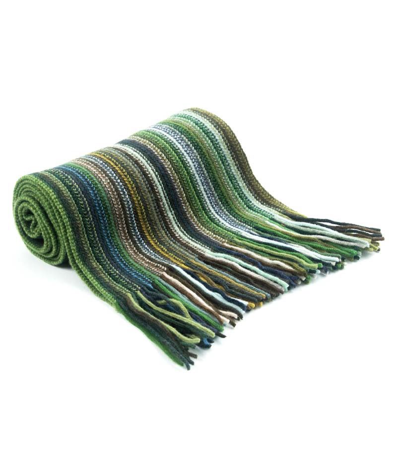 Lambswool Stripe Scarf - Greens
