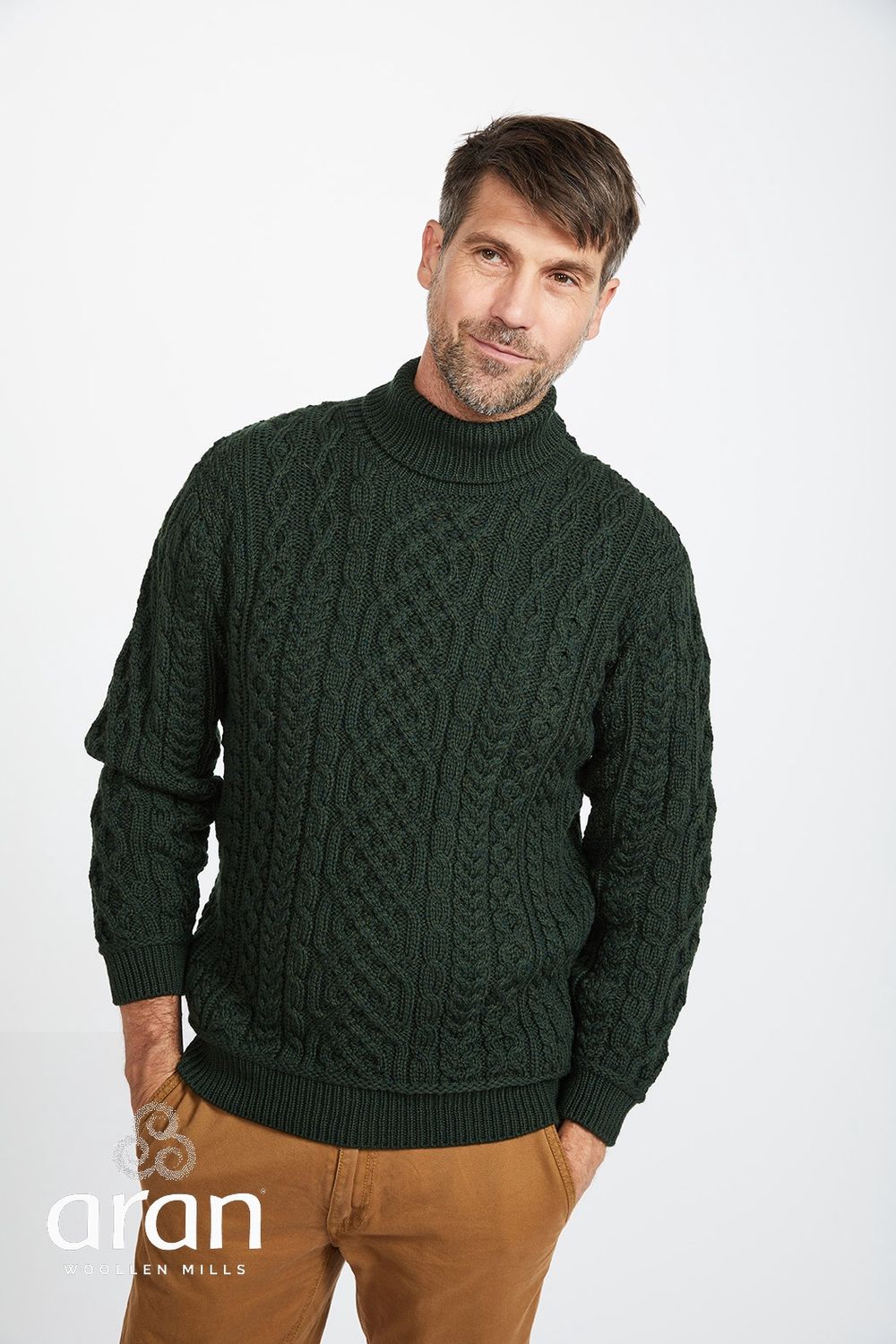 Unisex Supersoft Merino Polo Neck Sweater -Seaweed Green