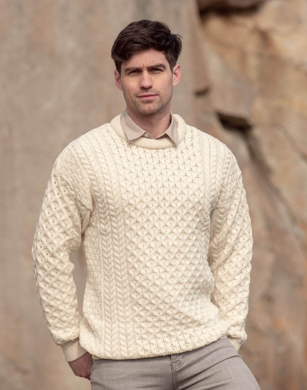 Unisex Kildare Merino Crew Neck Sweater - Natural