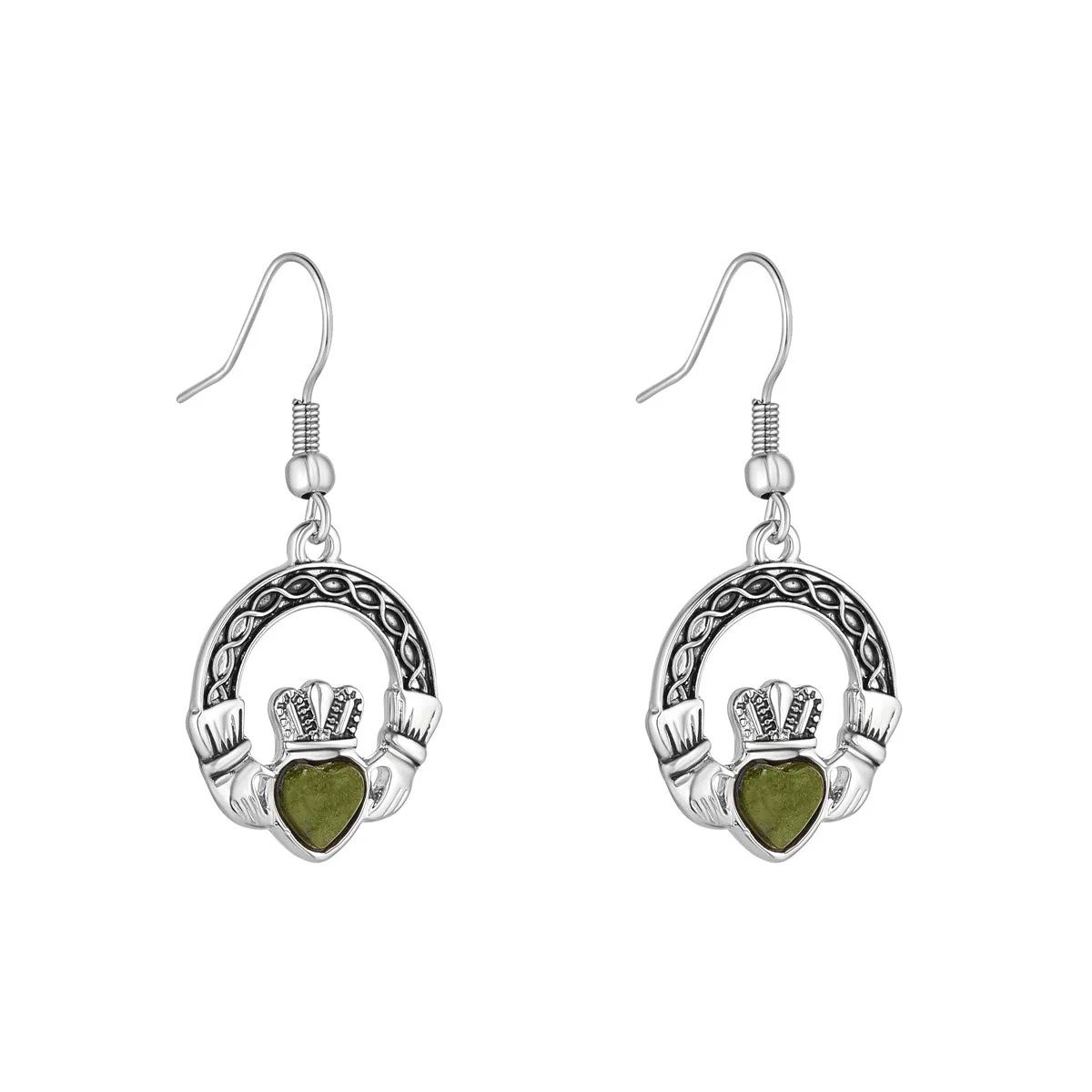 Celtic Claddagh Earrings w/ Connemara Marble