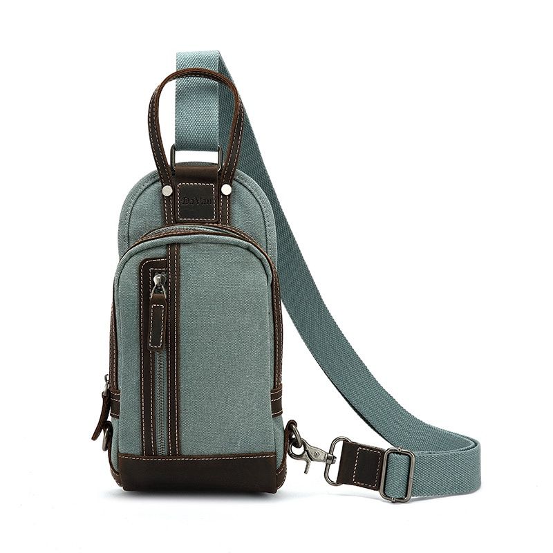 Canvas and Leather Sling Bag - Turquoise