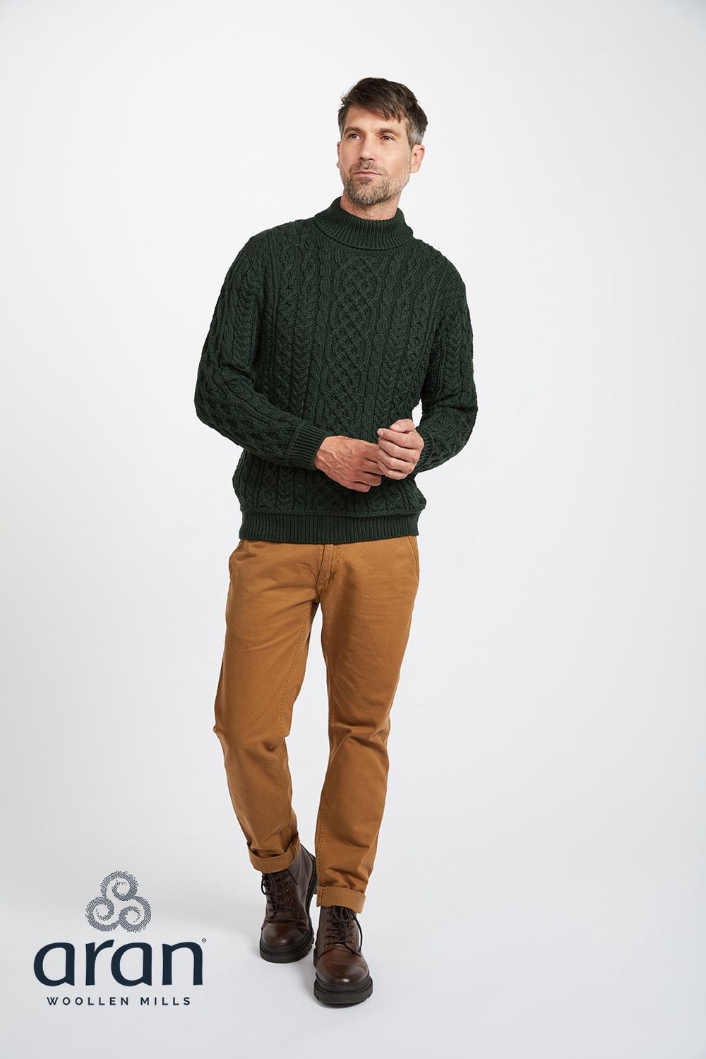 Unisex Supersoft Merino Polo Neck Sweater -Seaweed Green