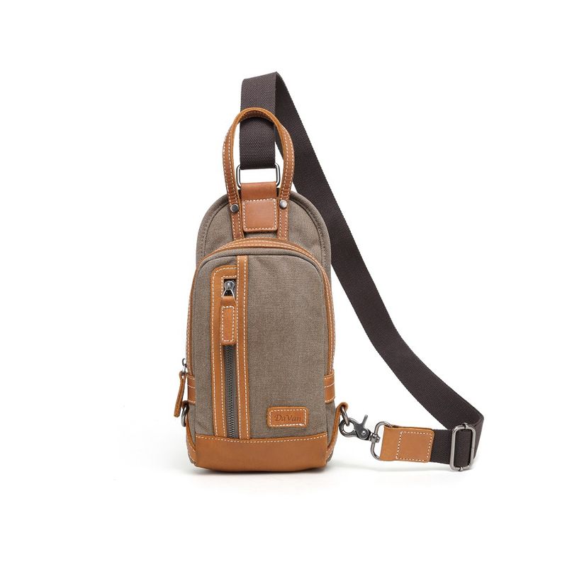 Canvas and Leather Sling Bag - Khaki