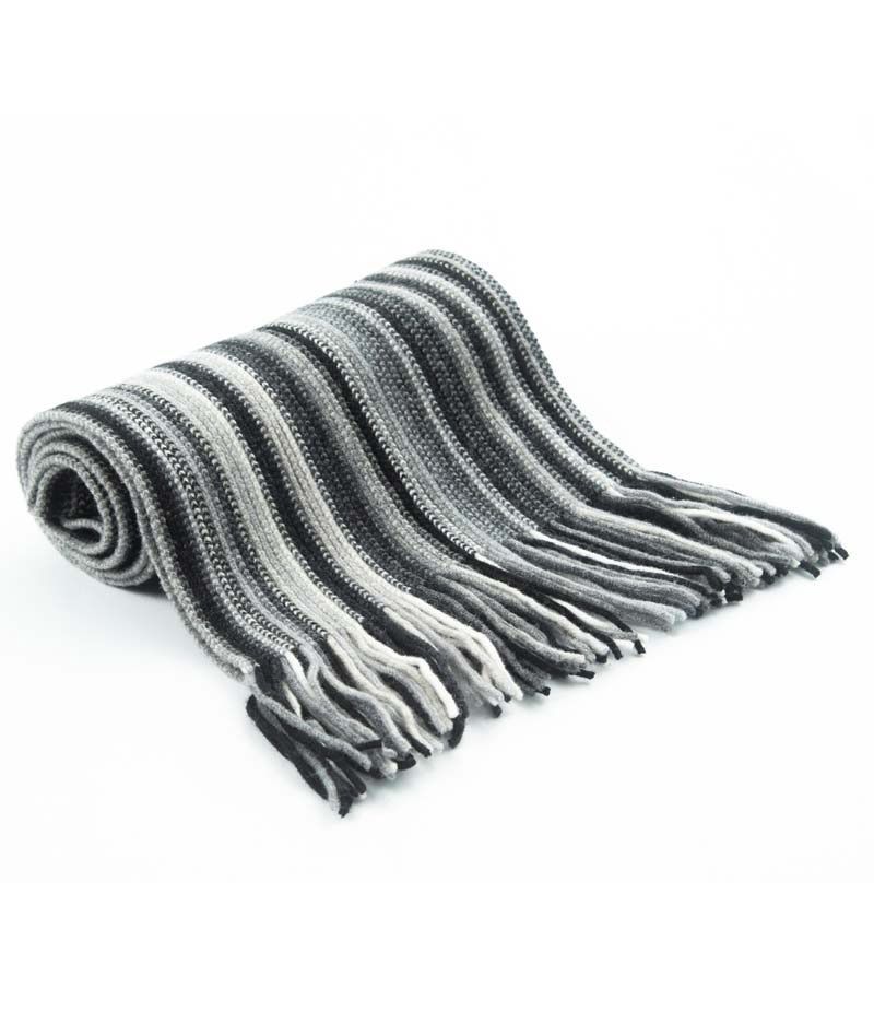 Lambswool Stripe Scarf - Greys