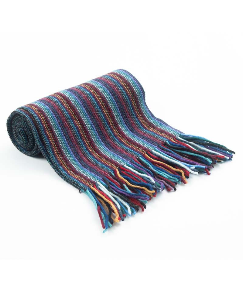 Lambswool Stripe Scarf - Wine/Blue