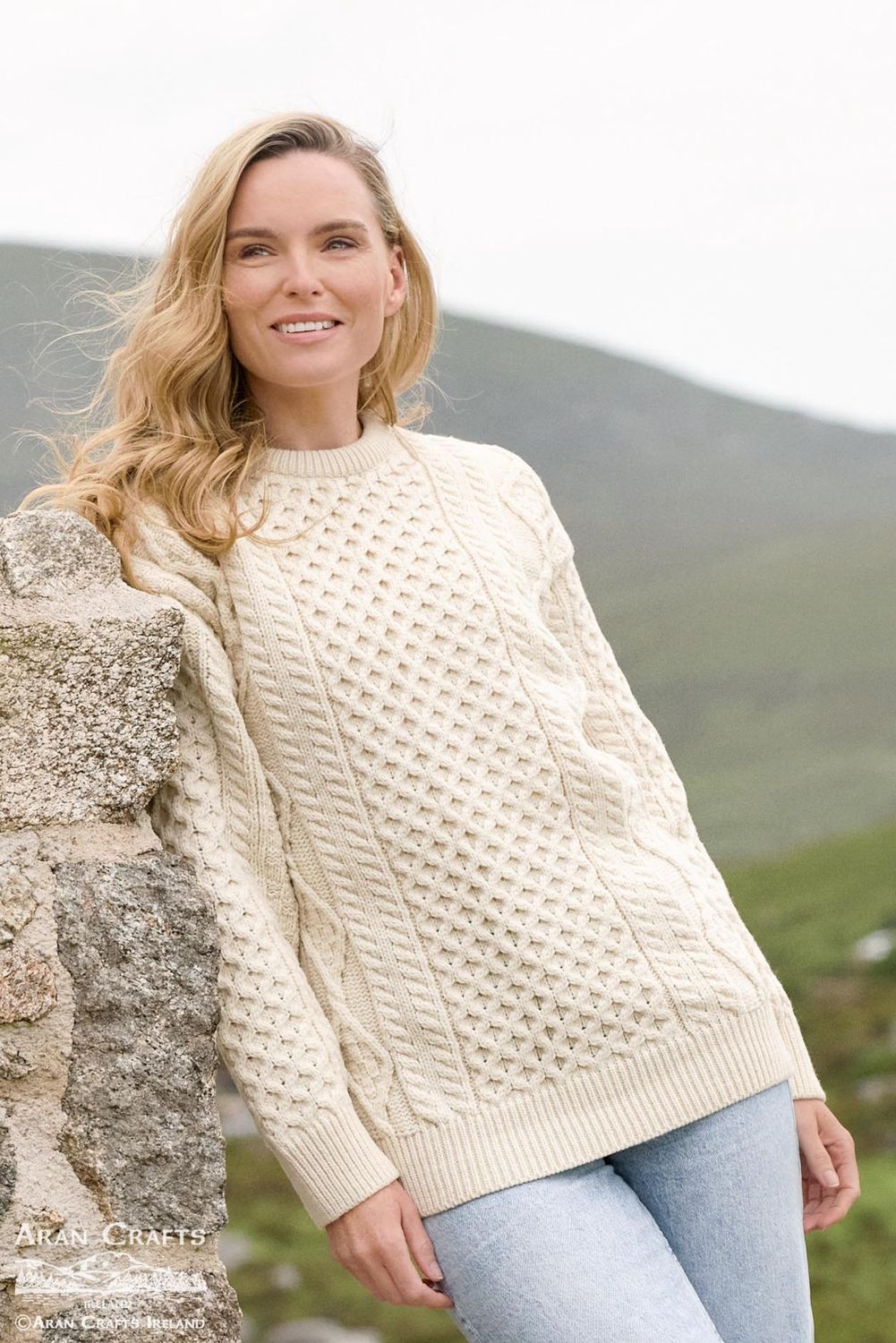 Unisex Kilronan Supersoft Merino Crew Neck Sweater - Ecru