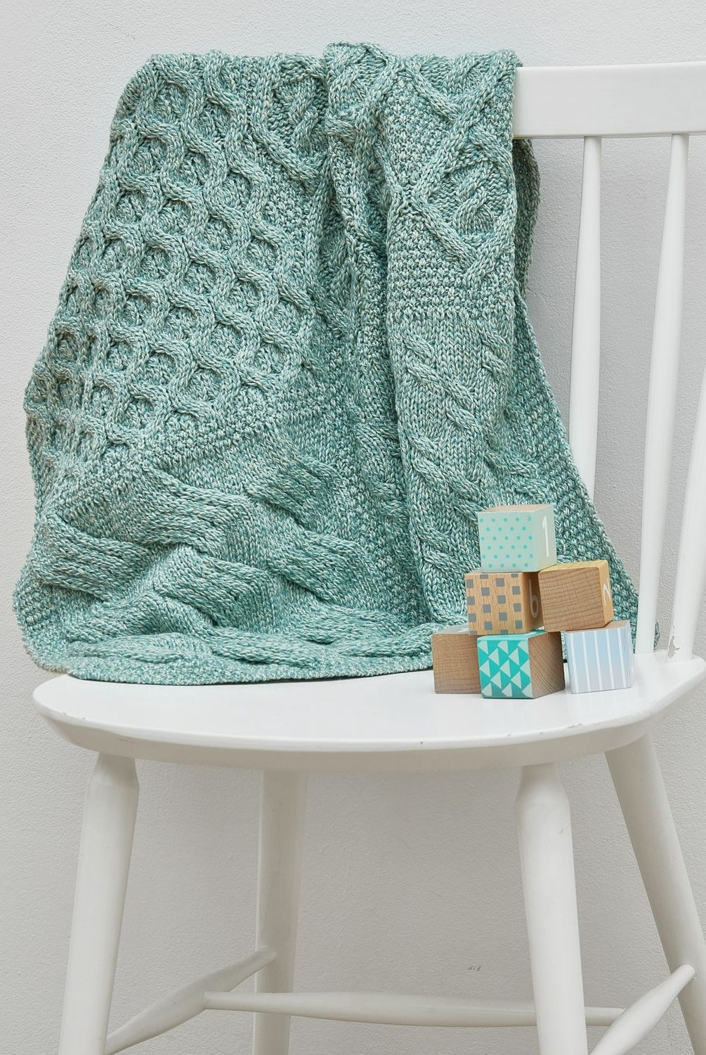 Supersoft Merino Wool Patchwork Cot Throw - Seafoam