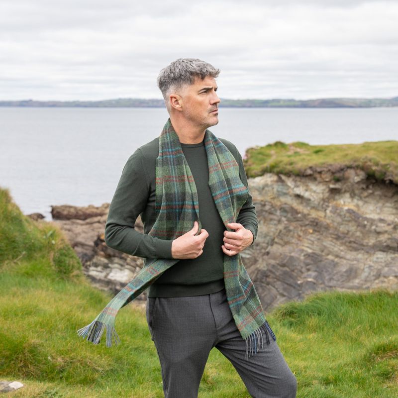 Irish Wool Scarf Long -  Green Red OverCheck Plaid