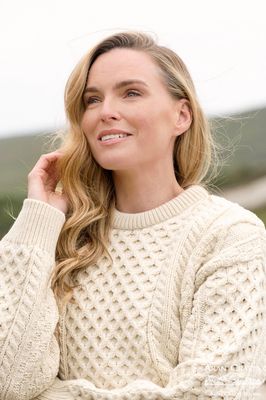 Pull 100% Laine Mérinos Off-white Kilronan Knitwear - Taille Small, Tricot épais Et Torsades, Fait En Irlande