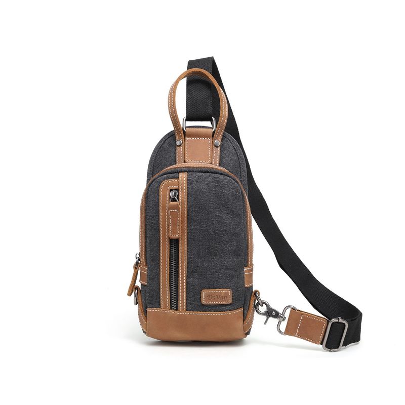 Canvas and Leather Sling Bag - Black