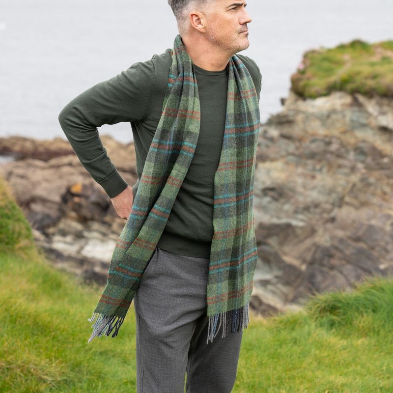 Irish Wool Scarf Long -  Green Red OverCheck Plaid