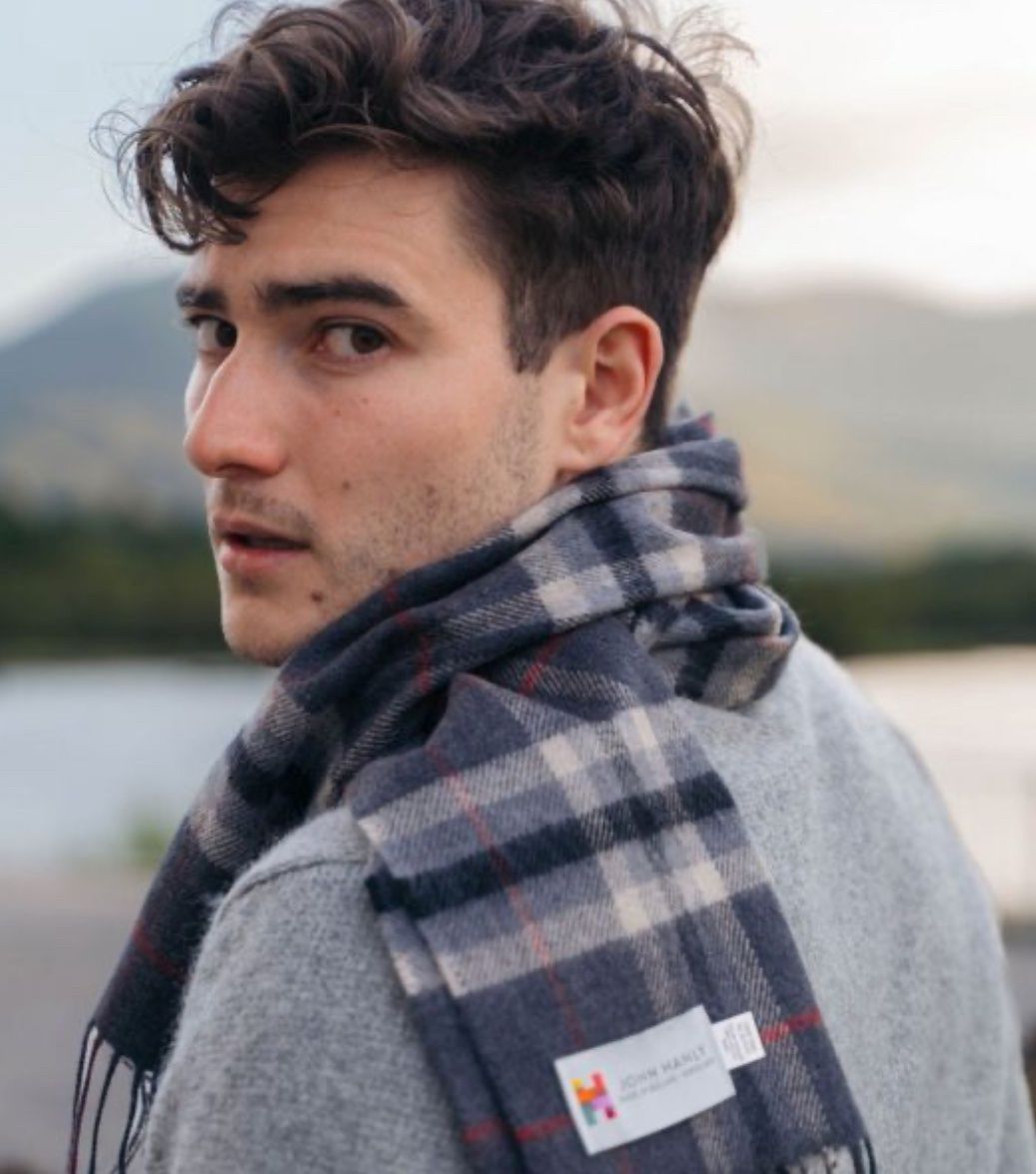 Merino Luxury Wool Scarf -  Charcoal Grey Plaid