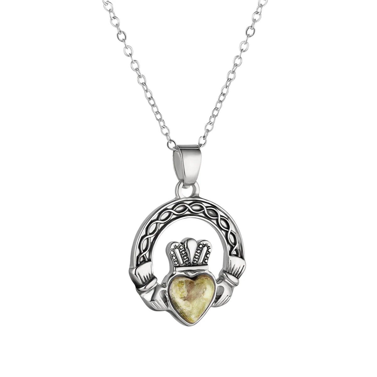 Celtic Knot Claddagh Necklace w/ Connemara Marble