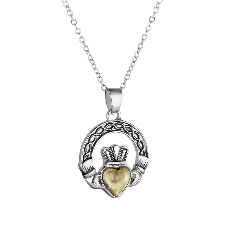 Celtic Knot Claddagh Necklace w/ Connemara Marble