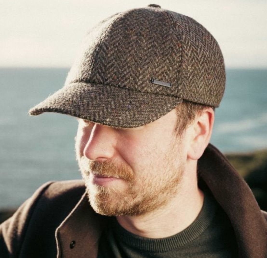 Baseball Cap with Ear - Flap Brown Green Donegal Herringbone