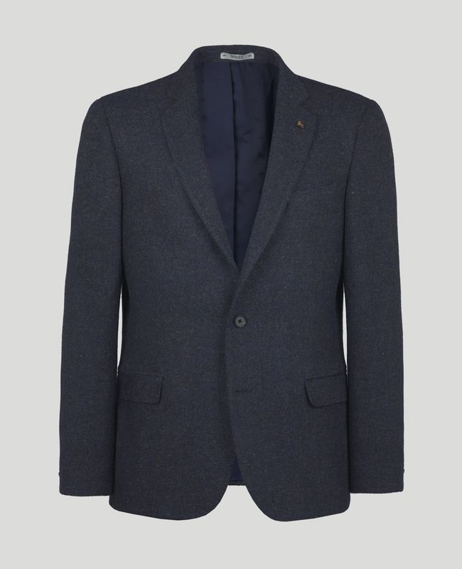 Liffey Donegal Tweed Blazer in Blue Herringbone