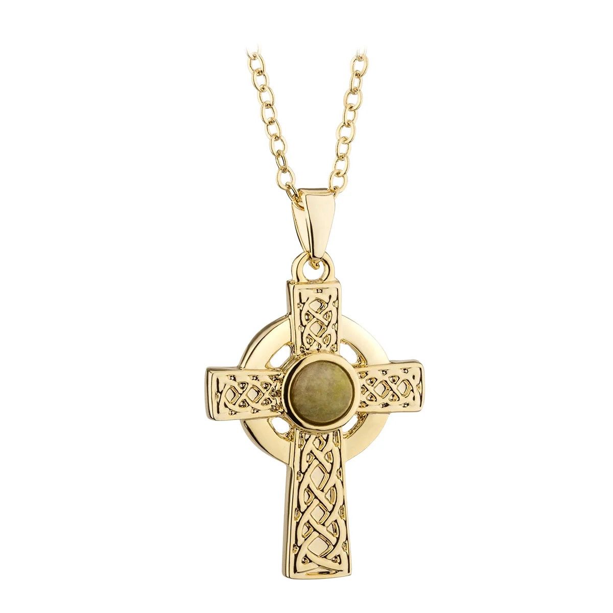 Gold Plated Connemara Marble Cross Necklace
