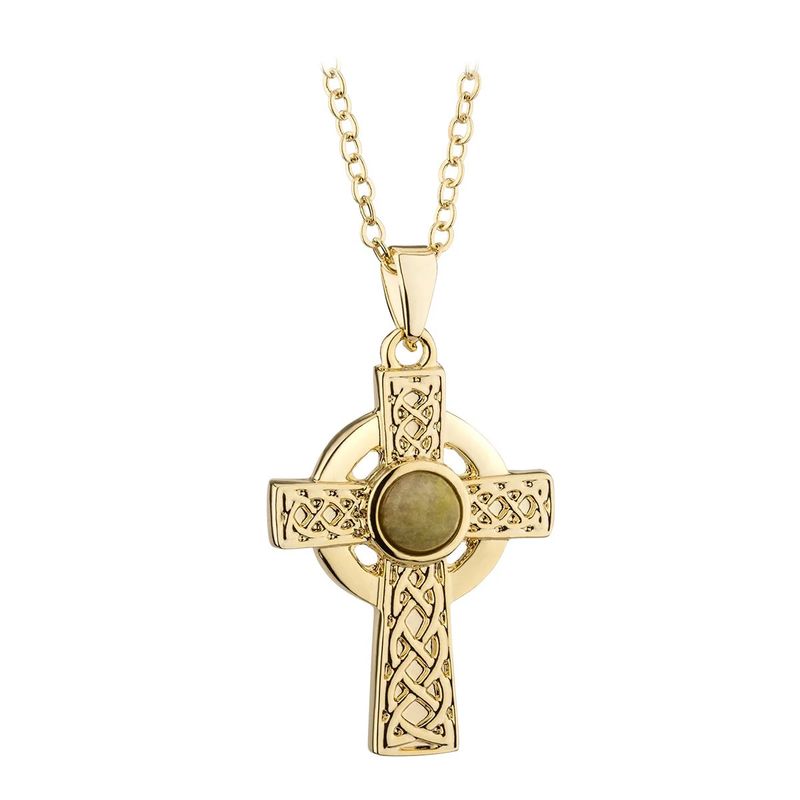Gold Plated Connemara Marble Cross Necklace