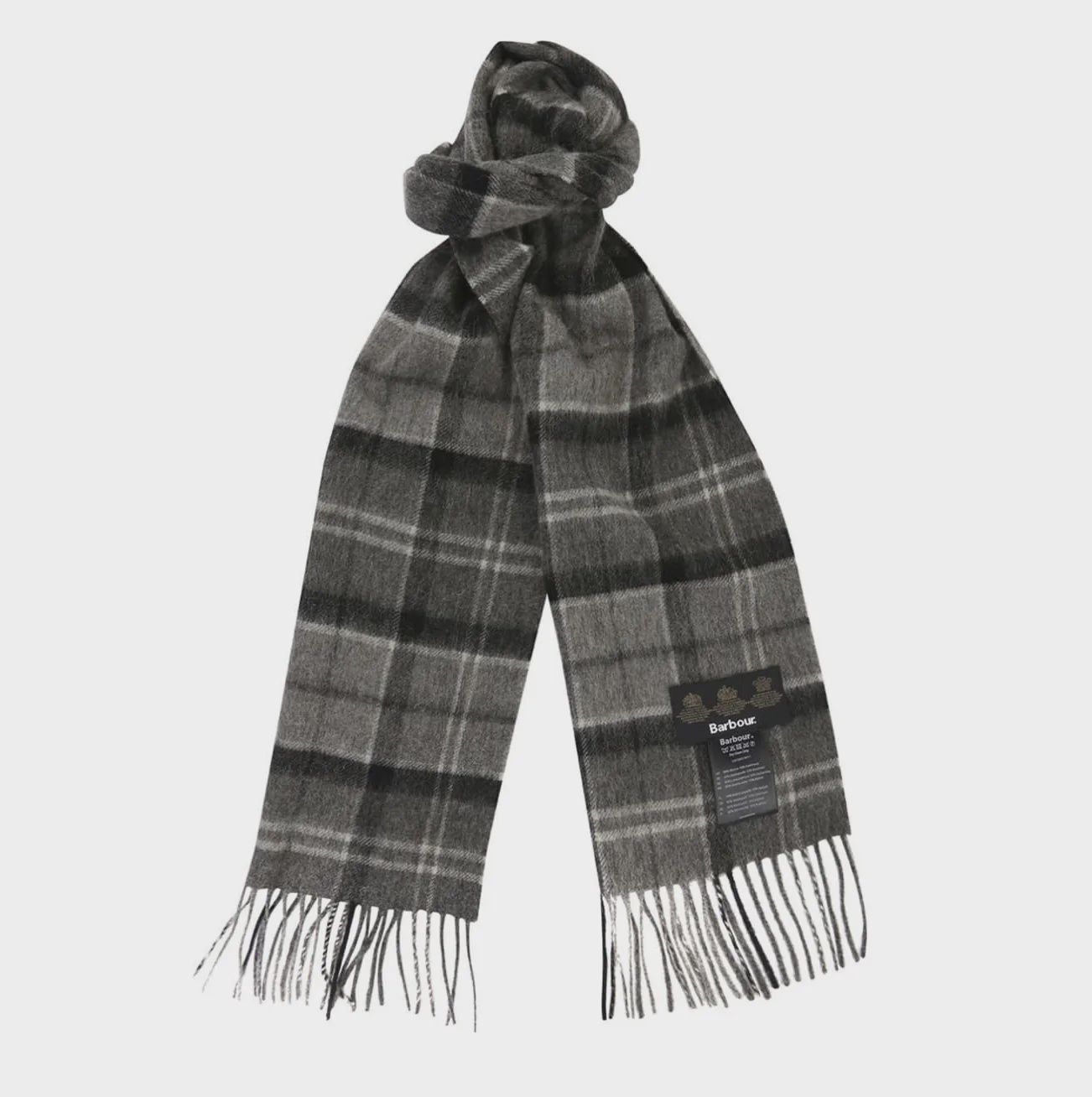Barbour Wool &amp; Cashmere Tartan Scarf - Black/Grey