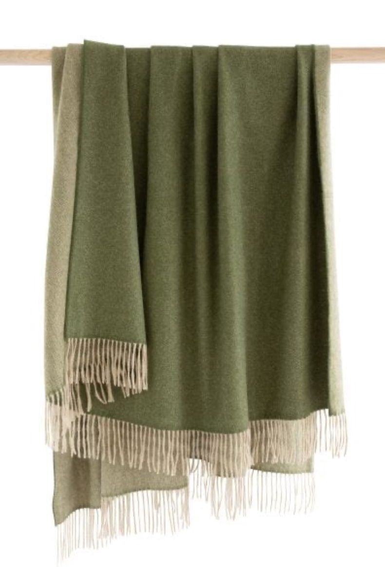 Wool Angora Throw - Green Beige