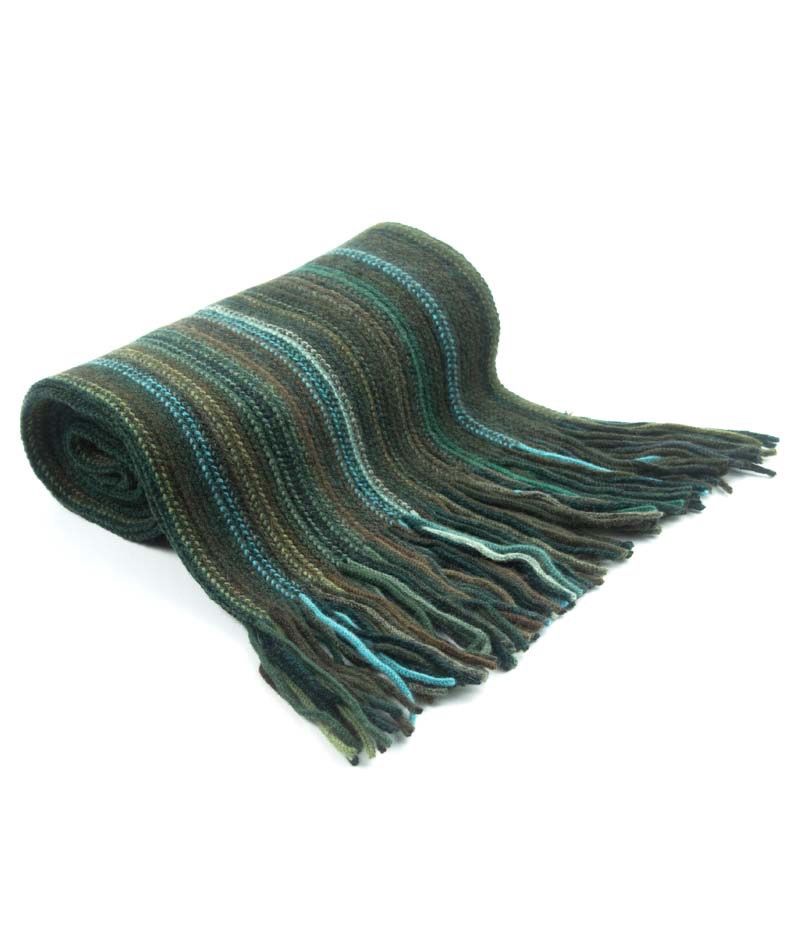 Lambswool Stripe Scarf - Dark Green