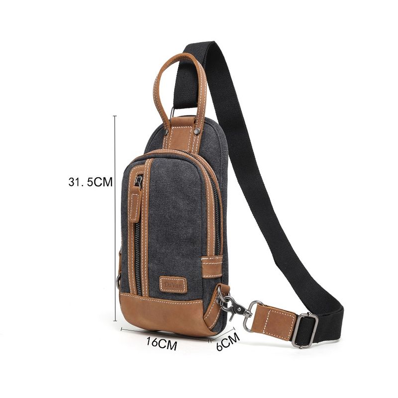 Canvas and Leather Sling Bag - Charcoal