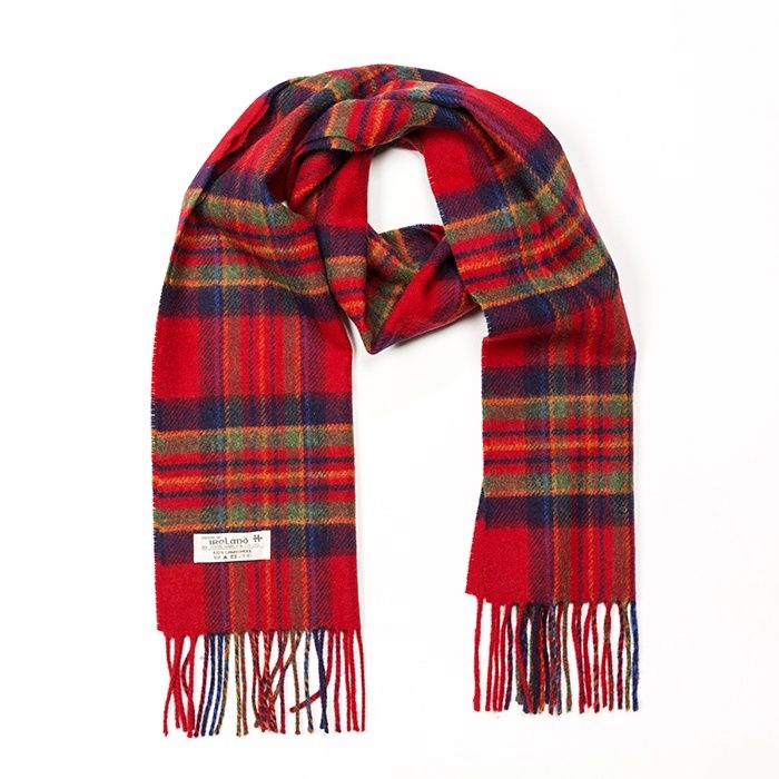 100% Lambswool Scarf - Red Check