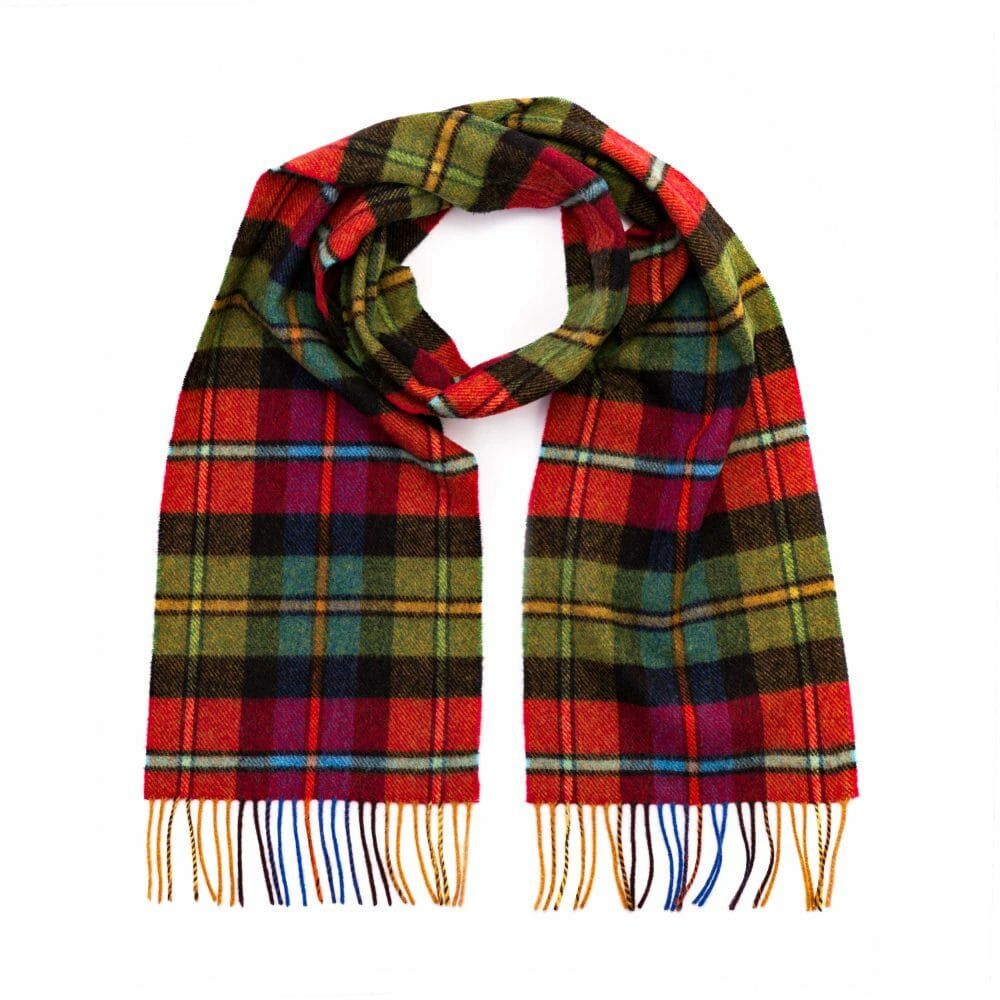Irish Wool Scarf Long - Red Black Green Plaid