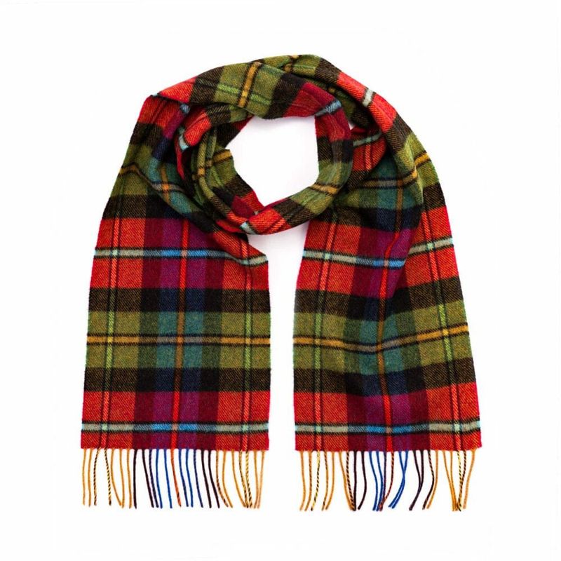 Irish Wool Scarf Long - Red Black Green Plaid