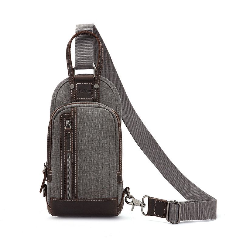 Canvas and Leather Sling Bag - Charcoal