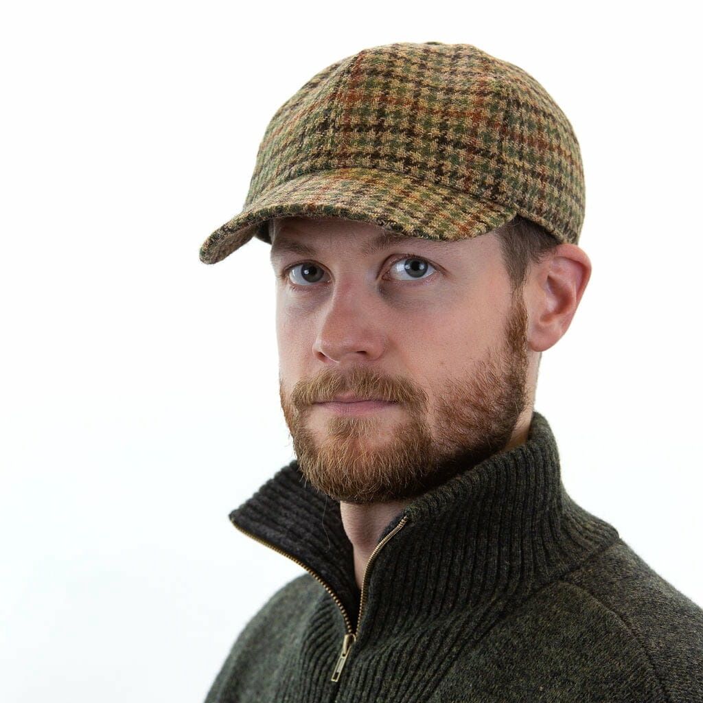 Baseball Caps with Ear Flap Brown Houndstooth