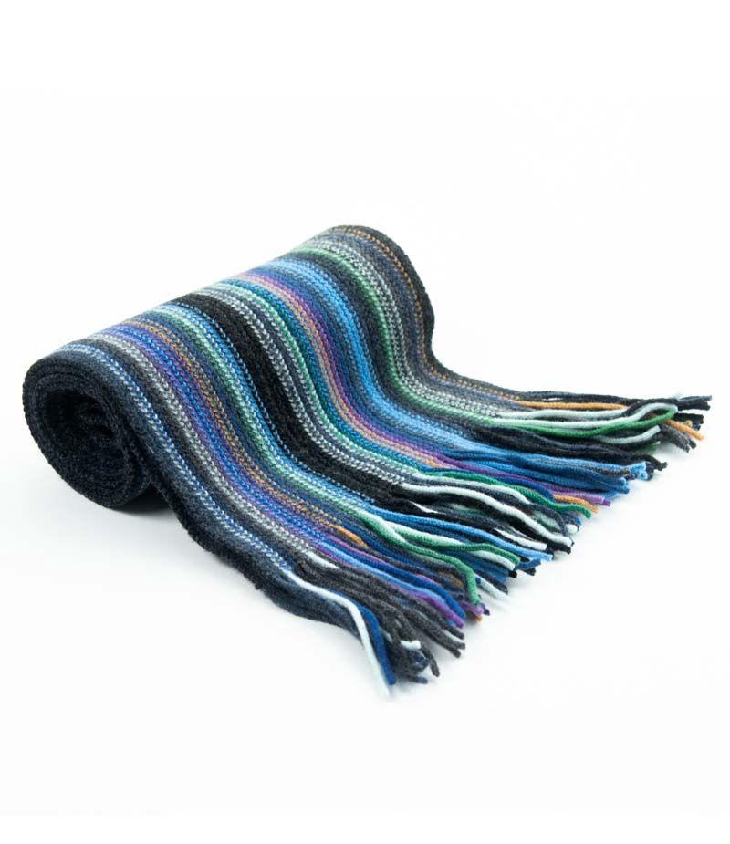 Lambswool Stripe Scarf - Charcoal/Blue