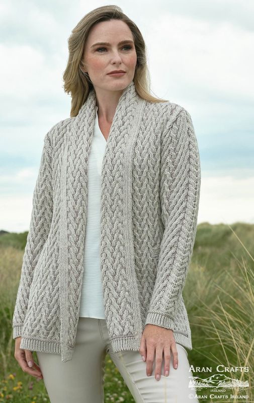 Killala Herringbone Edge to Edge Cardigan - Stone Mix